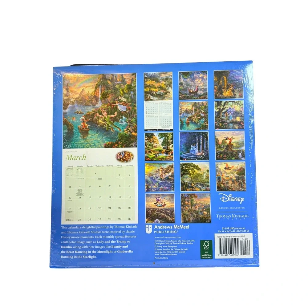 Disney Dreams Collection Thomas Kinkade Studios 2019 Wall Calendar New Sealed